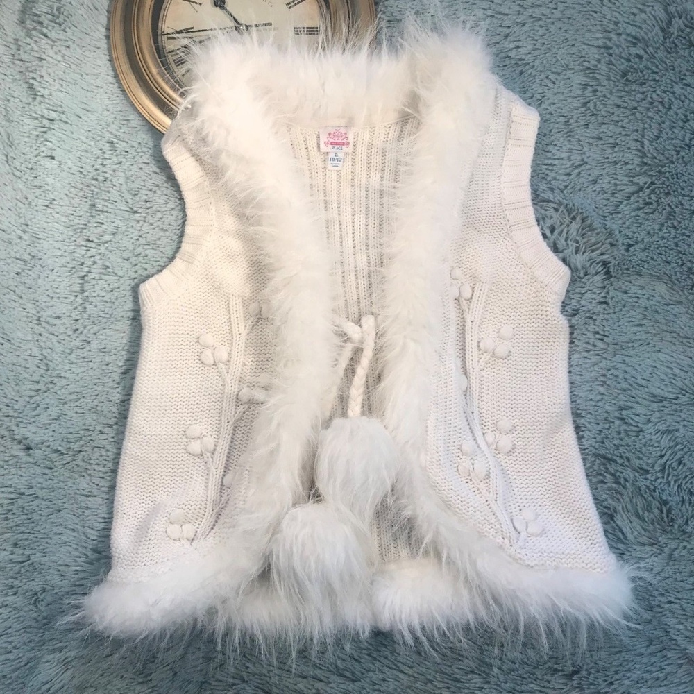 Childrens Place White Faux Fur Trimmed Vest 10/12